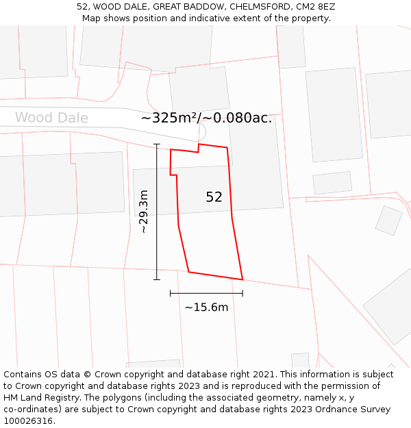 52, WOOD DALE, GREAT BADDOW, CHELMSFORD, CM2 8EZ: Plot and title map