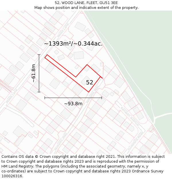 52, WOOD LANE, FLEET, GU51 3EE: Plot and title map