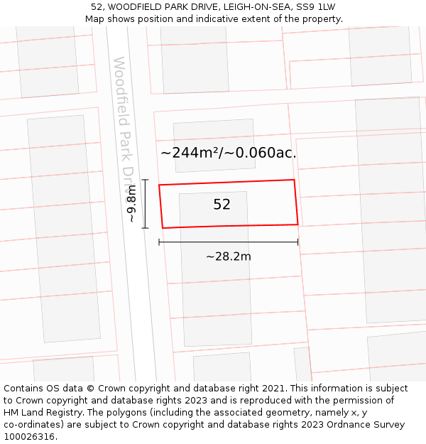 52, WOODFIELD PARK DRIVE, LEIGH-ON-SEA, SS9 1LW: Plot and title map