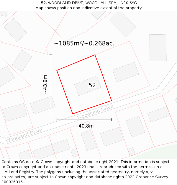 52, WOODLAND DRIVE, WOODHALL SPA, LN10 6YG: Plot and title map