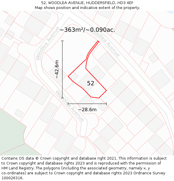 52, WOODLEA AVENUE, HUDDERSFIELD, HD3 4EF: Plot and title map