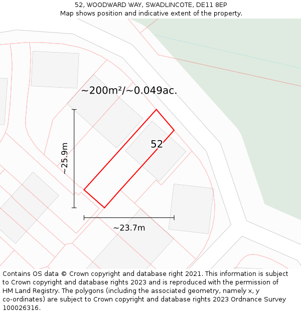 52, WOODWARD WAY, SWADLINCOTE, DE11 8EP: Plot and title map