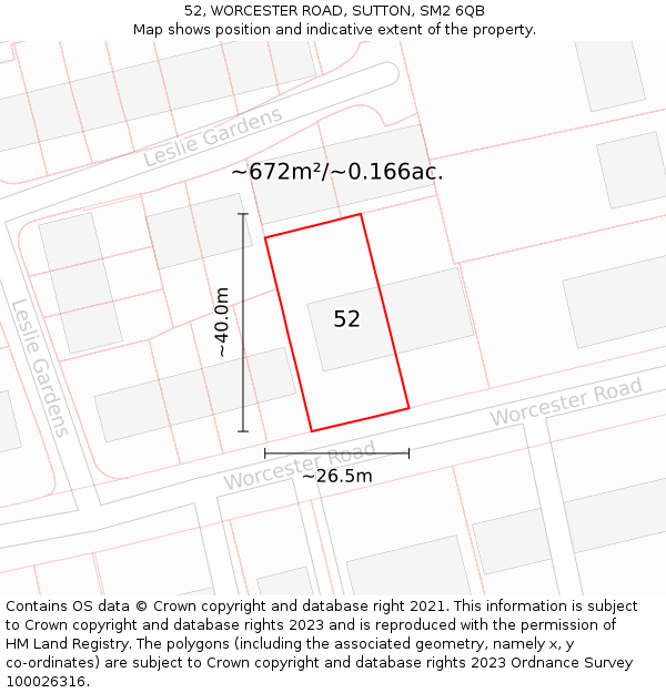 52, WORCESTER ROAD, SUTTON, SM2 6QB: Plot and title map