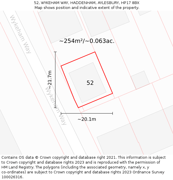 52, WYKEHAM WAY, HADDENHAM, AYLESBURY, HP17 8BX: Plot and title map