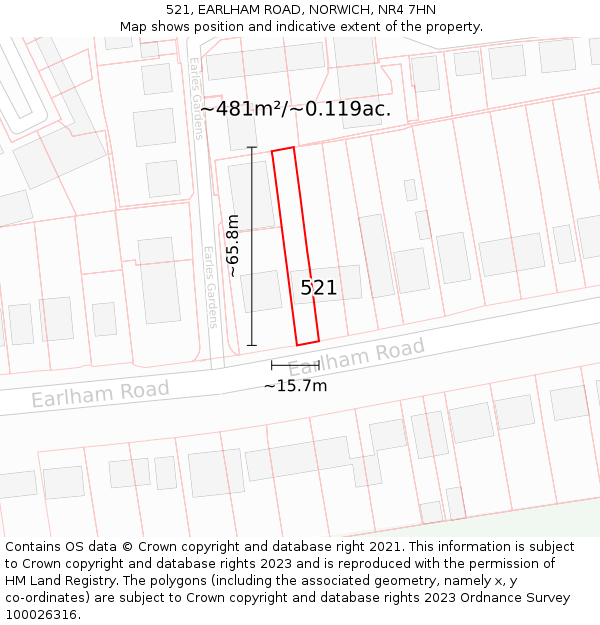 521, EARLHAM ROAD, NORWICH, NR4 7HN: Plot and title map