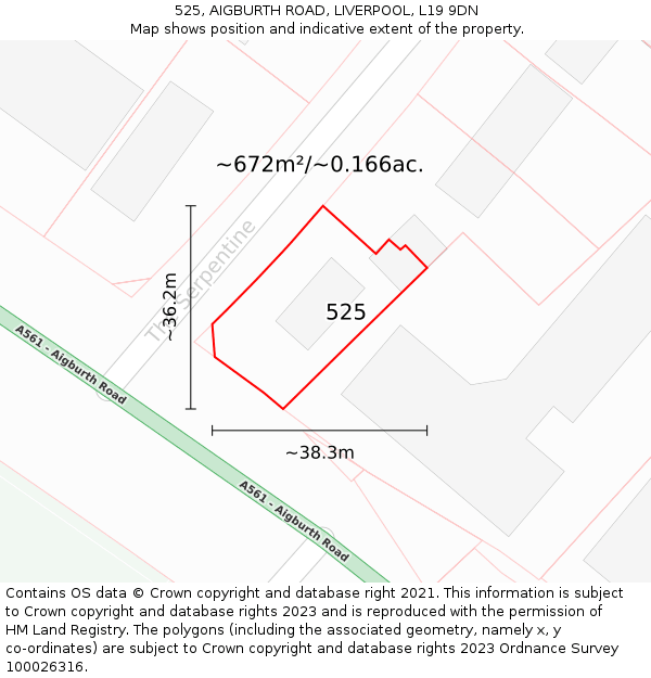 525, AIGBURTH ROAD, LIVERPOOL, L19 9DN: Plot and title map