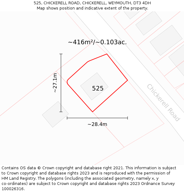 525, CHICKERELL ROAD, CHICKERELL, WEYMOUTH, DT3 4DH: Plot and title map