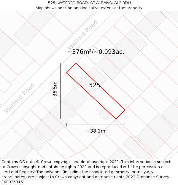 525, WATFORD ROAD, ST ALBANS, AL2 3DU: Plot and title map