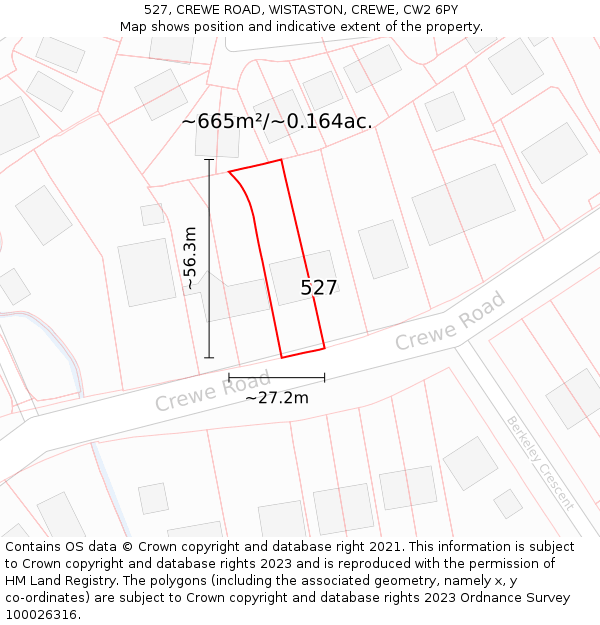 527, CREWE ROAD, WISTASTON, CREWE, CW2 6PY: Plot and title map