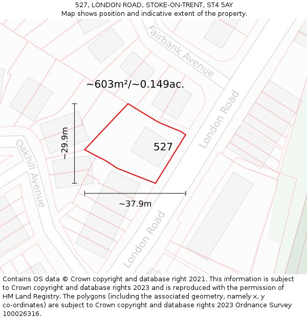 527, LONDON ROAD, STOKE-ON-TRENT, ST4 5AY: Plot and title map