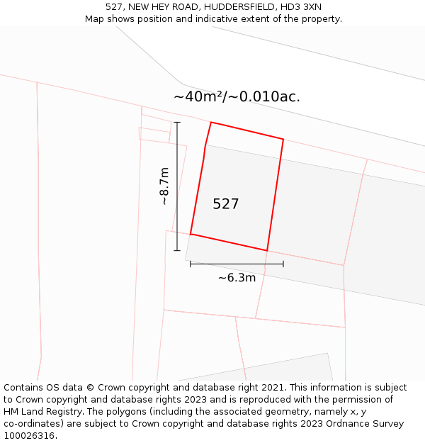 527, NEW HEY ROAD, HUDDERSFIELD, HD3 3XN: Plot and title map