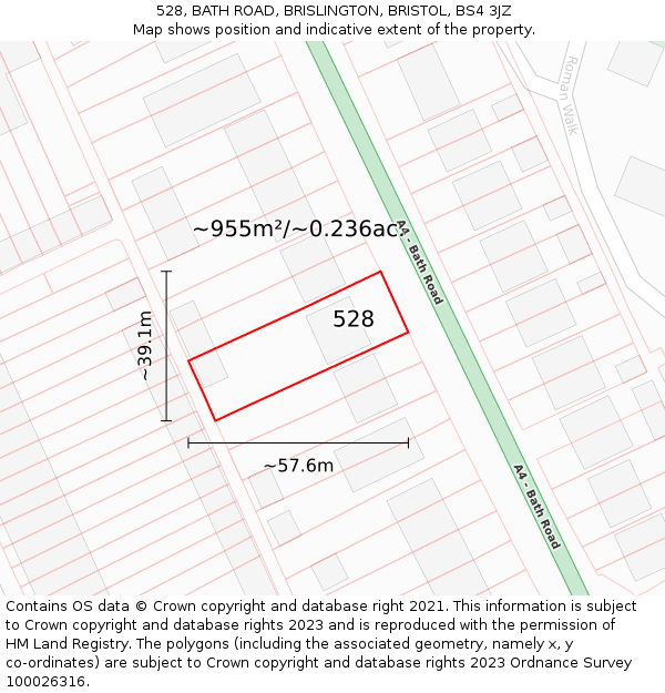 528, BATH ROAD, BRISLINGTON, BRISTOL, BS4 3JZ: Plot and title map