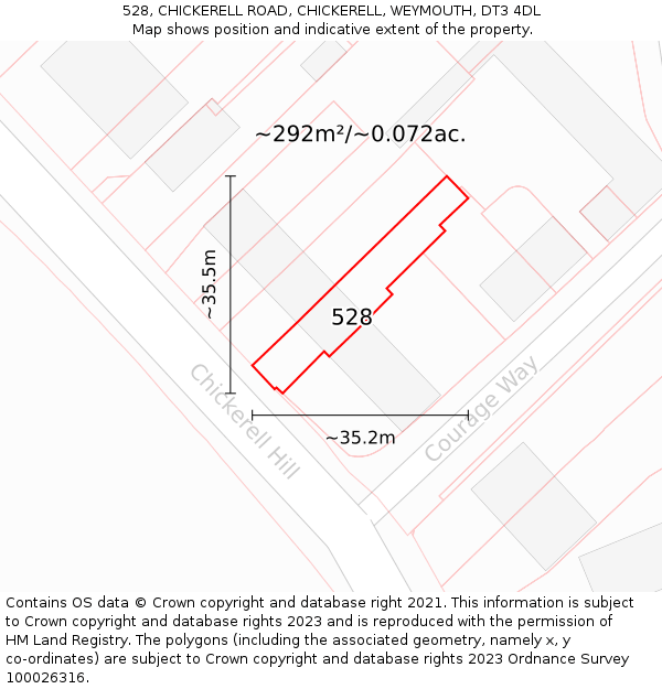 528, CHICKERELL ROAD, CHICKERELL, WEYMOUTH, DT3 4DL: Plot and title map