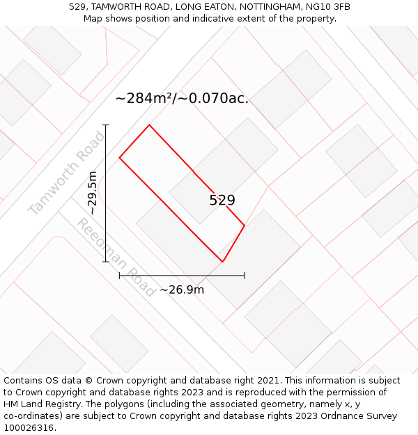 529, TAMWORTH ROAD, LONG EATON, NOTTINGHAM, NG10 3FB: Plot and title map