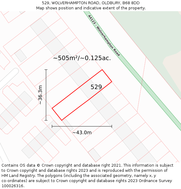 529, WOLVERHAMPTON ROAD, OLDBURY, B68 8DD: Plot and title map