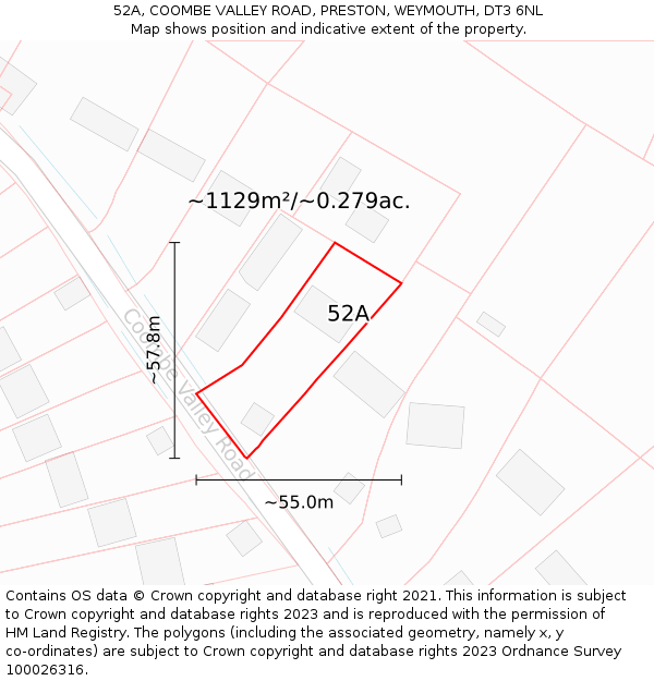 52A, COOMBE VALLEY ROAD, PRESTON, WEYMOUTH, DT3 6NL: Plot and title map