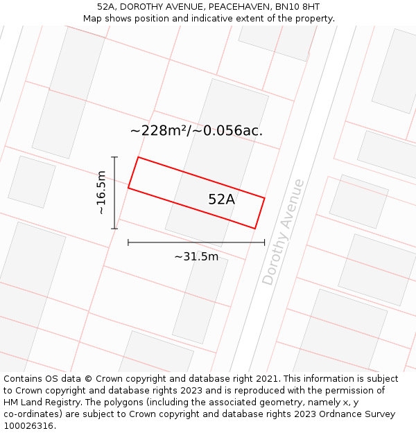 52A, DOROTHY AVENUE, PEACEHAVEN, BN10 8HT: Plot and title map