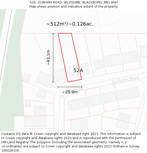 52A, DURHAM ROAD, WILPSHIRE, BLACKBURN, BB1 9NH: Plot and title map