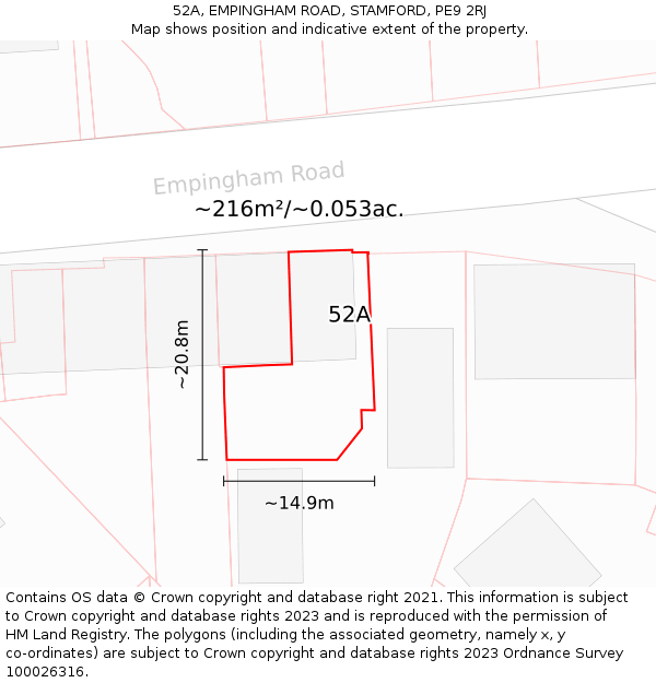 52A, EMPINGHAM ROAD, STAMFORD, PE9 2RJ: Plot and title map