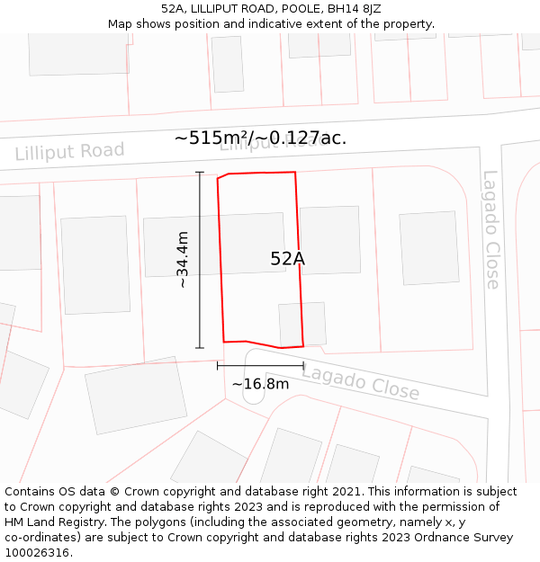 52A, LILLIPUT ROAD, POOLE, BH14 8JZ: Plot and title map