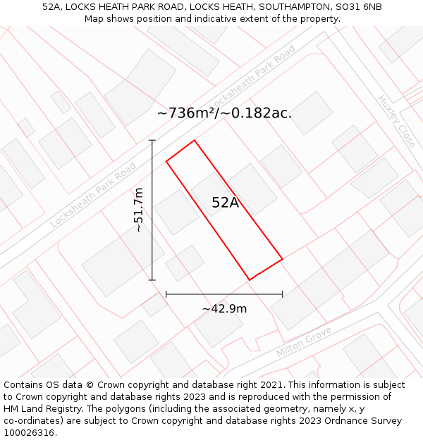 52A, LOCKS HEATH PARK ROAD, LOCKS HEATH, SOUTHAMPTON, SO31 6NB: Plot and title map