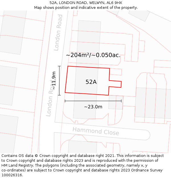 52A, LONDON ROAD, WELWYN, AL6 9HX: Plot and title map