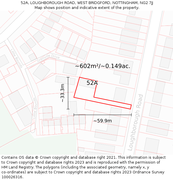 52A, LOUGHBOROUGH ROAD, WEST BRIDGFORD, NOTTINGHAM, NG2 7JJ: Plot and title map