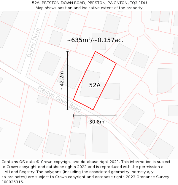 52A, PRESTON DOWN ROAD, PRESTON, PAIGNTON, TQ3 1DU: Plot and title map