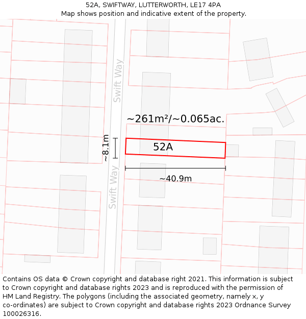 52A, SWIFTWAY, LUTTERWORTH, LE17 4PA: Plot and title map