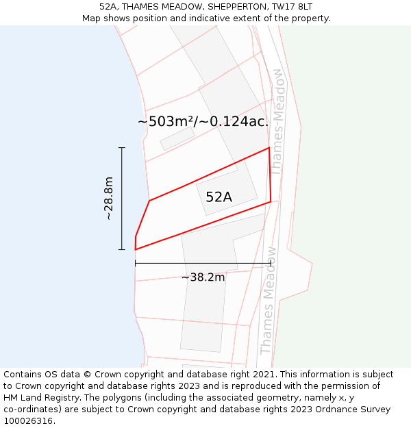 52A, THAMES MEADOW, SHEPPERTON, TW17 8LT: Plot and title map