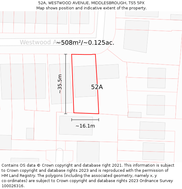 52A, WESTWOOD AVENUE, MIDDLESBROUGH, TS5 5PX: Plot and title map