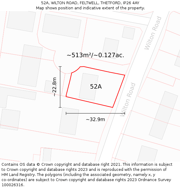52A, WILTON ROAD, FELTWELL, THETFORD, IP26 4AY: Plot and title map