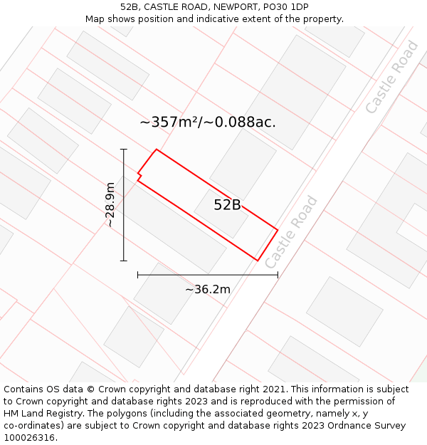 52B, CASTLE ROAD, NEWPORT, PO30 1DP: Plot and title map