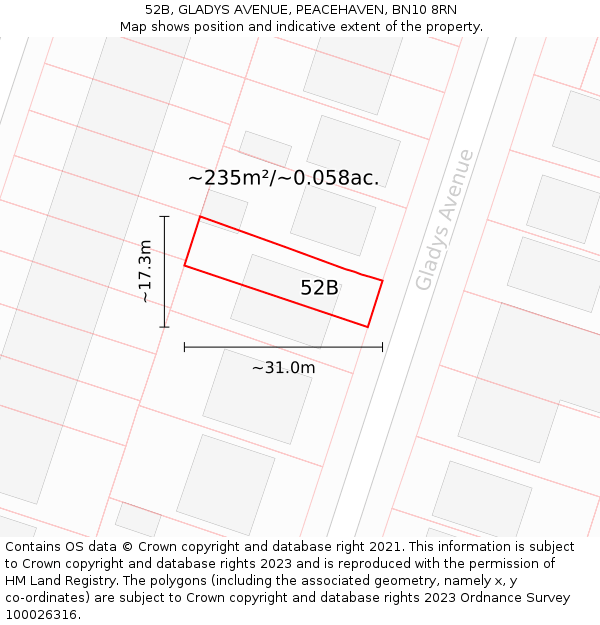 52B, GLADYS AVENUE, PEACEHAVEN, BN10 8RN: Plot and title map