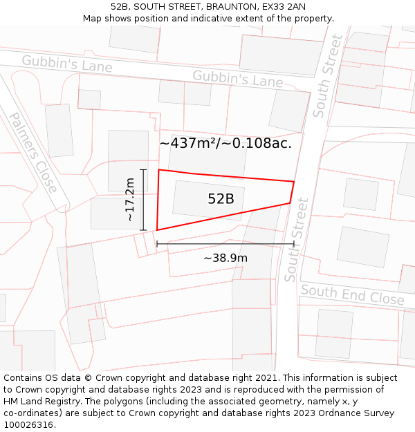 52B, SOUTH STREET, BRAUNTON, EX33 2AN: Plot and title map