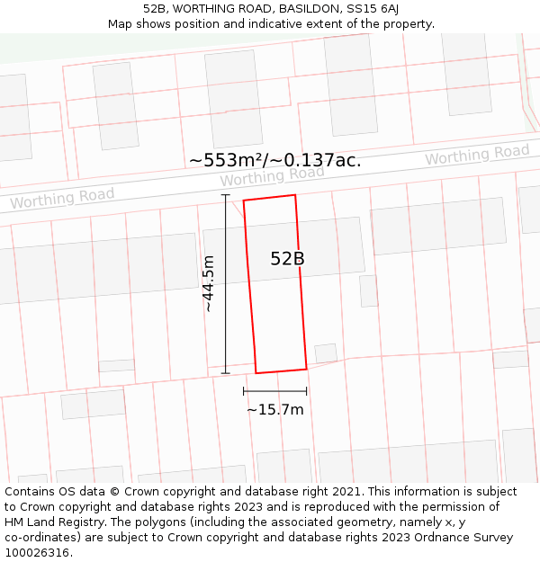 52B, WORTHING ROAD, BASILDON, SS15 6AJ: Plot and title map