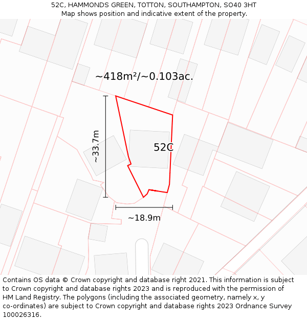 52C, HAMMONDS GREEN, TOTTON, SOUTHAMPTON, SO40 3HT: Plot and title map