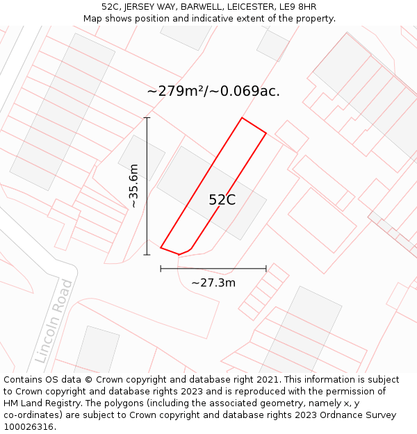 52C, JERSEY WAY, BARWELL, LEICESTER, LE9 8HR: Plot and title map
