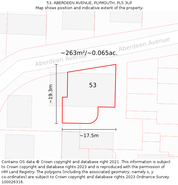 53, ABERDEEN AVENUE, PLYMOUTH, PL5 3UF: Plot and title map