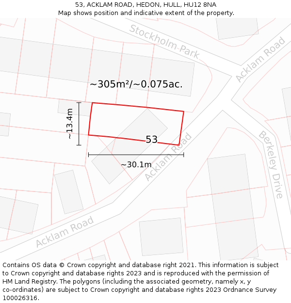 53, ACKLAM ROAD, HEDON, HULL, HU12 8NA: Plot and title map