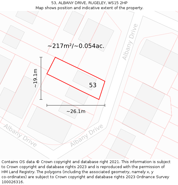 53, ALBANY DRIVE, RUGELEY, WS15 2HP: Plot and title map