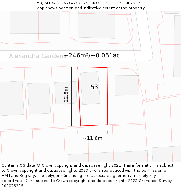 53, ALEXANDRA GARDENS, NORTH SHIELDS, NE29 0SH: Plot and title map