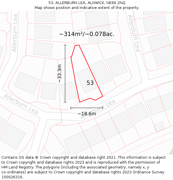 53, ALLERBURN LEA, ALNWICK, NE66 2NQ: Plot and title map