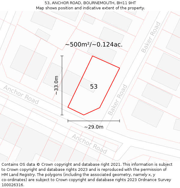 53, ANCHOR ROAD, BOURNEMOUTH, BH11 9HT: Plot and title map
