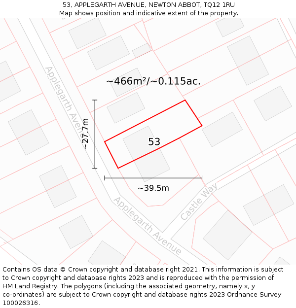 53, APPLEGARTH AVENUE, NEWTON ABBOT, TQ12 1RU: Plot and title map