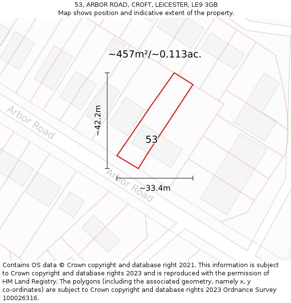 53, ARBOR ROAD, CROFT, LEICESTER, LE9 3GB: Plot and title map