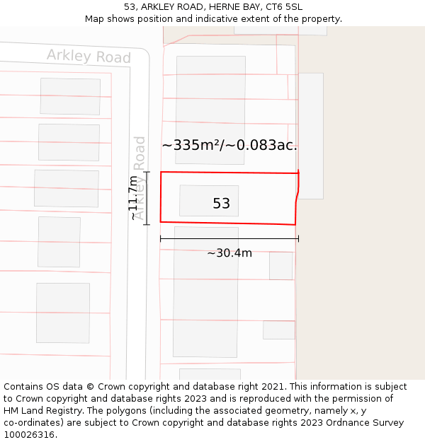 53, ARKLEY ROAD, HERNE BAY, CT6 5SL: Plot and title map