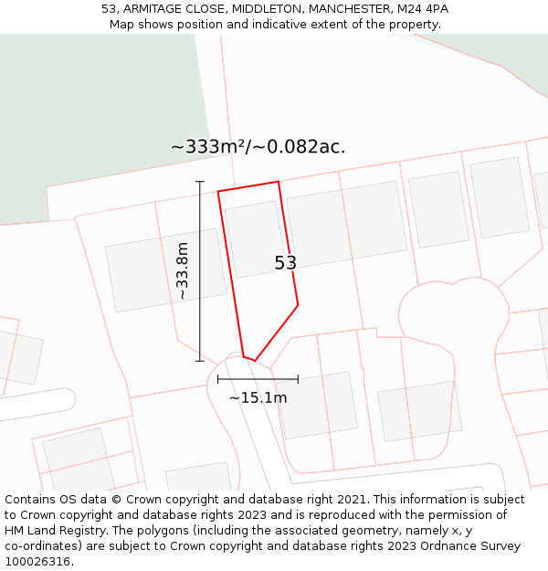 53, ARMITAGE CLOSE, MIDDLETON, MANCHESTER, M24 4PA: Plot and title map