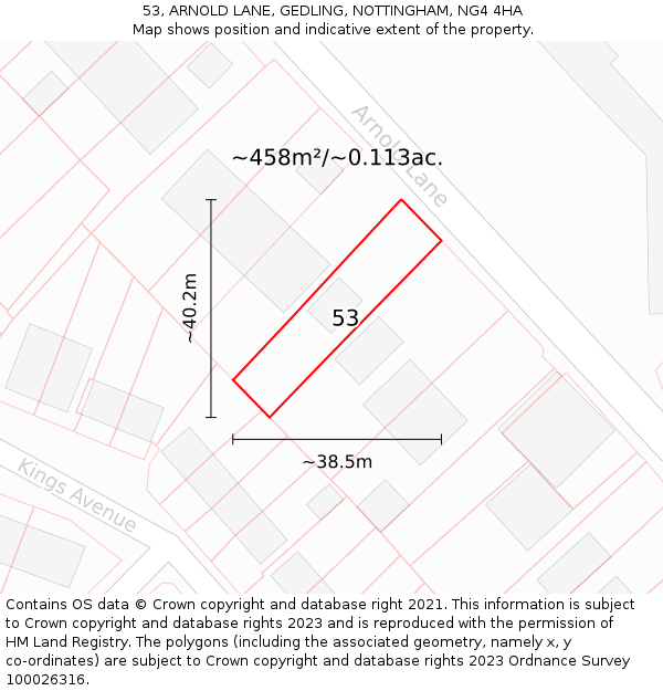 53, ARNOLD LANE, GEDLING, NOTTINGHAM, NG4 4HA: Plot and title map