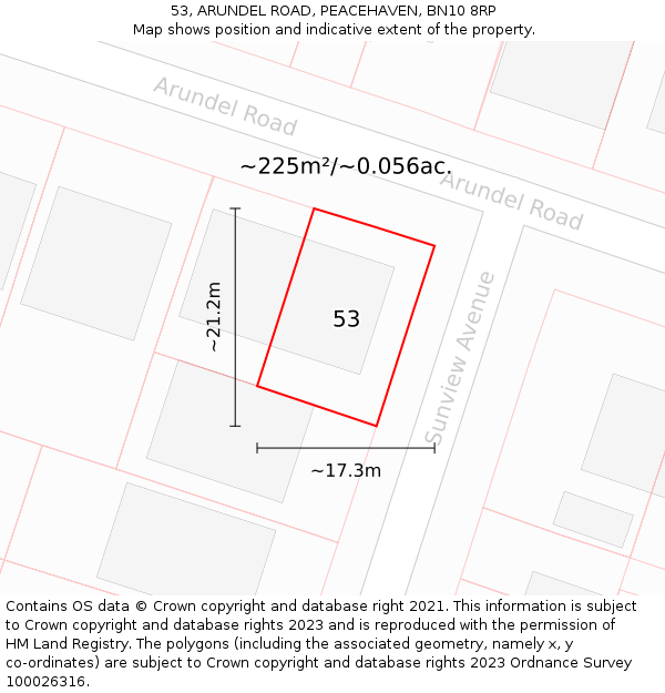 53, ARUNDEL ROAD, PEACEHAVEN, BN10 8RP: Plot and title map